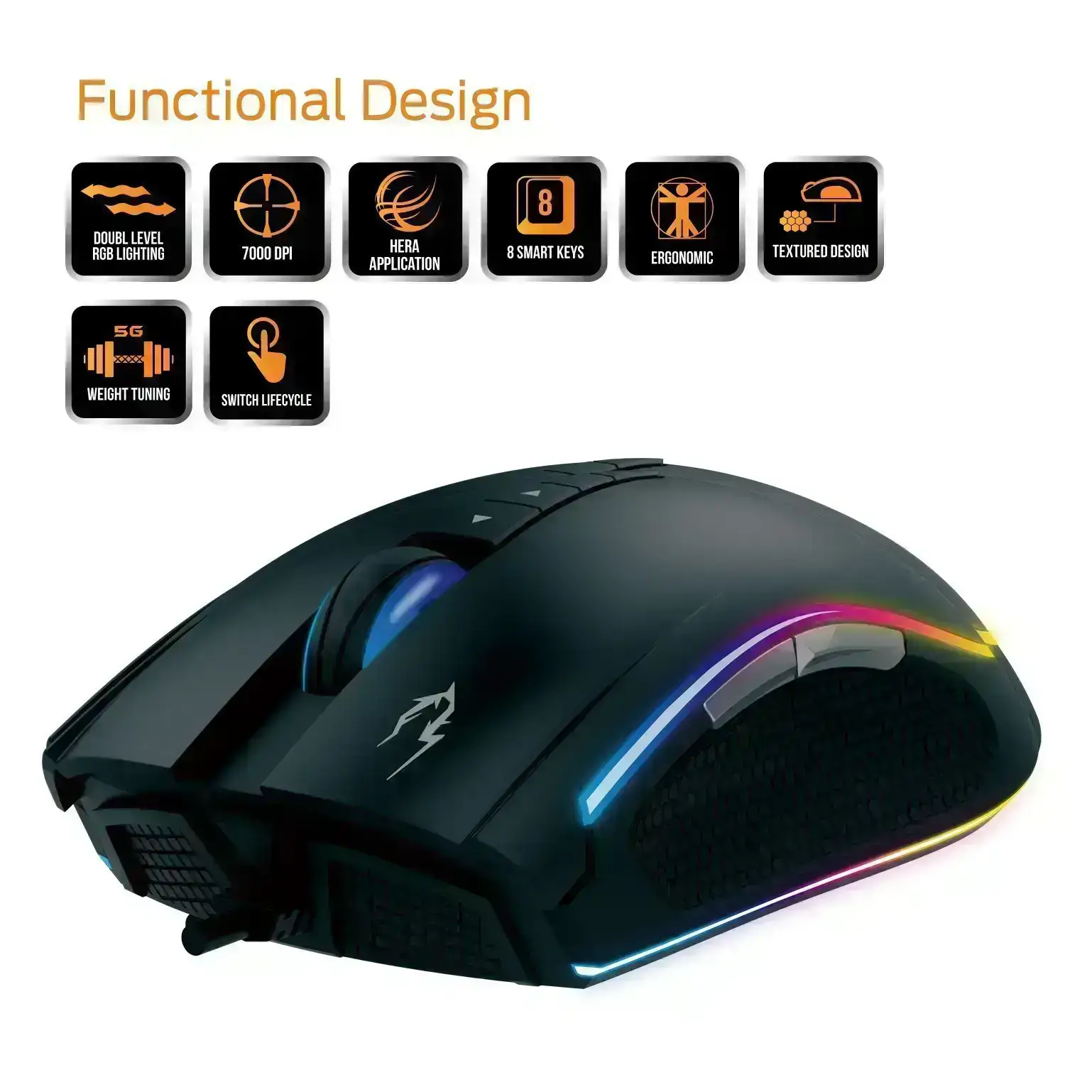 GAMDIAS Optical Gaming Mouse with Double RGB Streaming Light, HERA Software Supported, 8 Programmable keys, adjustable 1200 up to 7000 DPI, Weight Tunning System (ZEUS M1) by GAMDIAS - Image 6