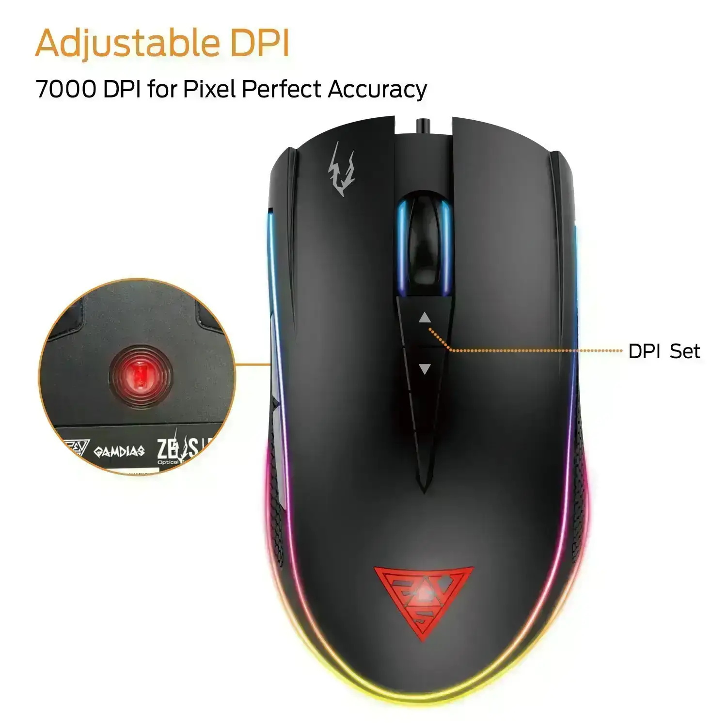 GAMDIAS Optical Gaming Mouse with Double RGB Streaming Light, HERA Software Supported, 8 Programmable keys, adjustable 1200 up to 7000 DPI, Weight Tunning System (ZEUS M1) by GAMDIAS - Image 4