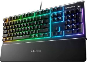 SteelSeries Apex 3 RGB Gaming Keyboard – 10-Zone RGB Illumination – IP32 Water Resistant – Premium Magnetic Wrist Rest by steelseries