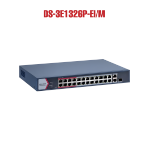 محول شبكة PoE بسعة 26 منفذ من Hikvision DS-3E1326P-EI/M – محول الإرسال الصاعد جيجابت